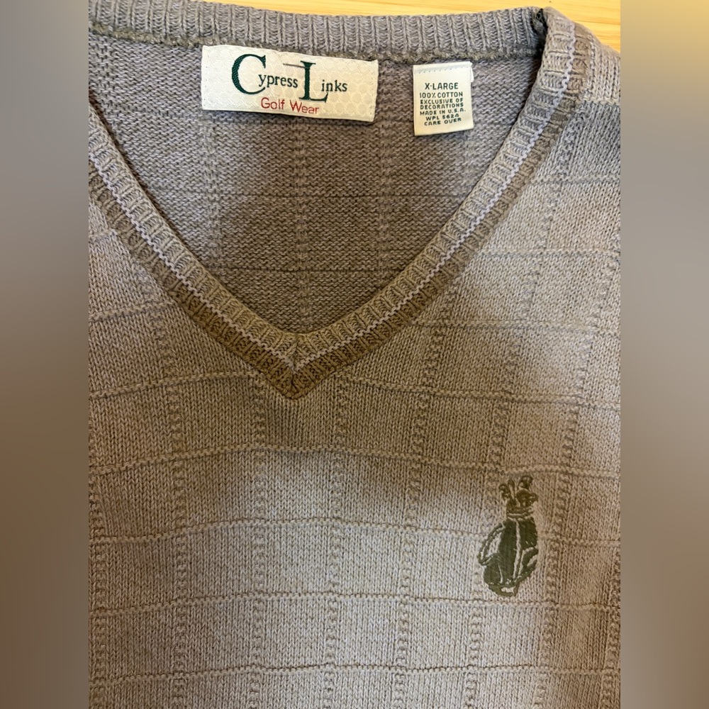 Cypress Links Sportswear Sweater Vest Mens XL Beige/Gray Golf USA Cotton V Neck